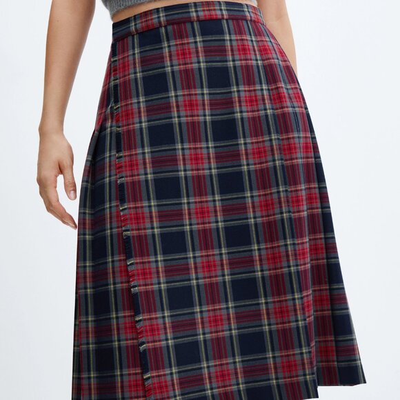 Mango Red Pleated Midi-Skirt Plaid Skirt/NWT/S - Picture 5 of 16